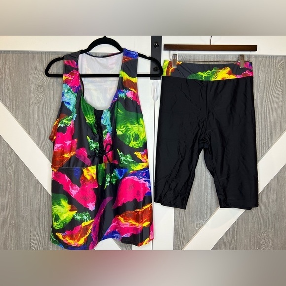 D13.19 NEW 2024 Plus Size Tankini Swimsuit Rash Guard Capris Athletic 4X - Picture 2 of 7